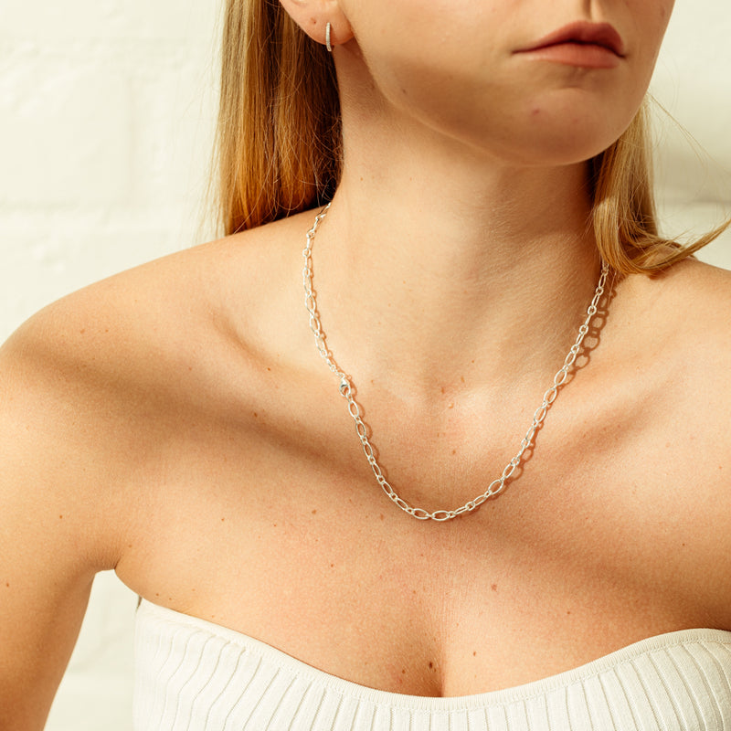 Sterling Silver Figaro Chain-Necklace-Walker & Hall