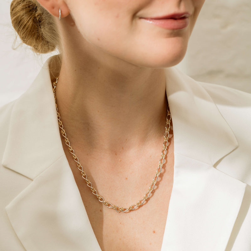 9ct Yellow Gold & Sterling Silver Twist Cable and Knot Necklace-Necklace-Walker & Hall