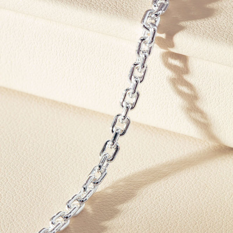 Sterling Silver Rectangular Belcher Link Chain-Necklace-Walker & Hall