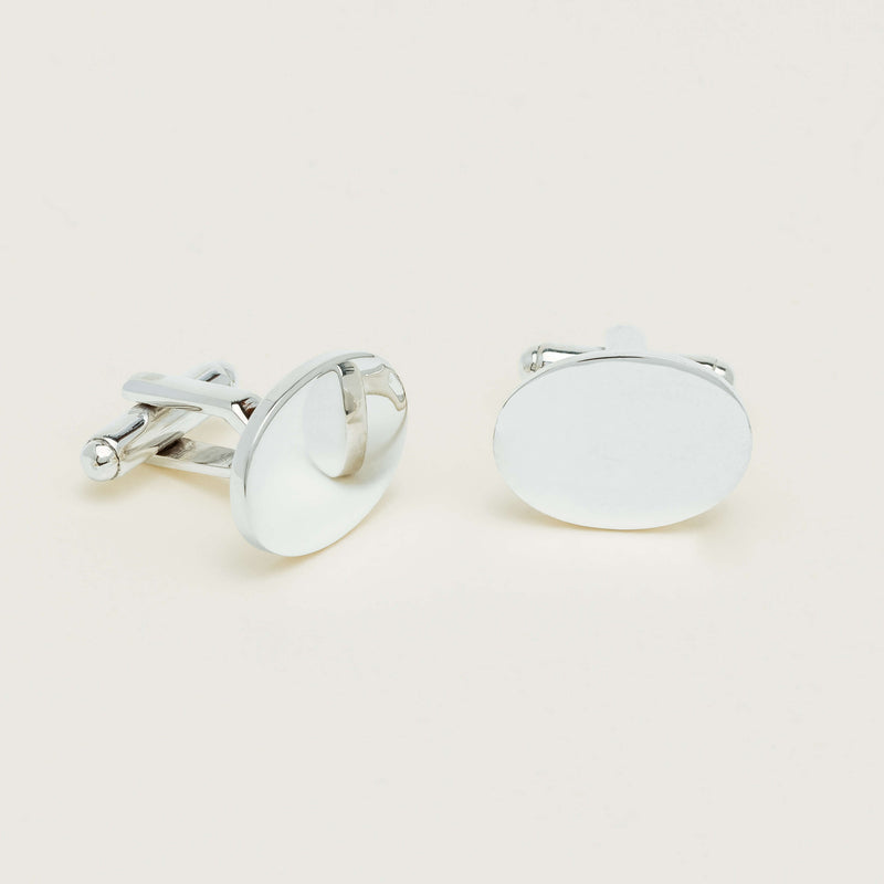 Sterling Silver Oval Cufflinks With T-Bar - Cufflinks - Walker & Hall