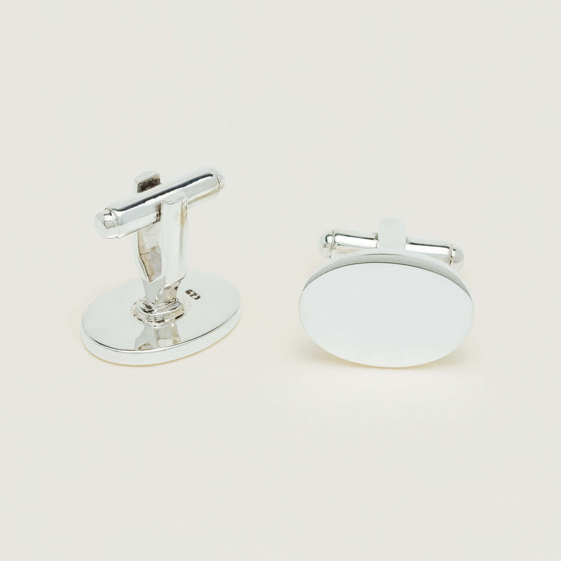 Sterling Silver Oval Cufflinks With T-Bar - Cufflinks - Walker & Hall