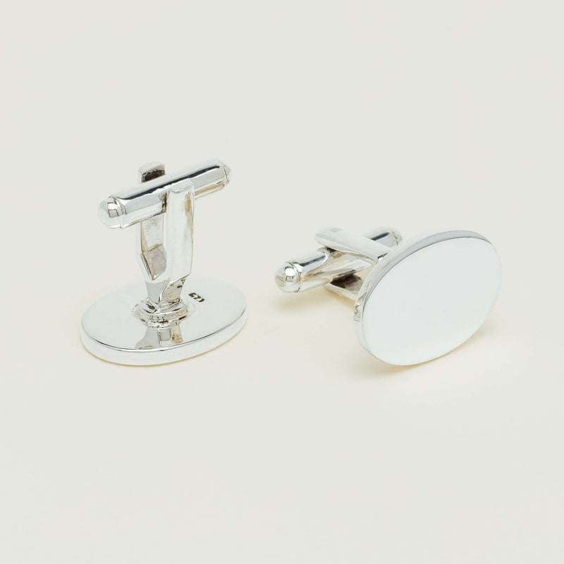 Sterling Silver Oval Cufflinks With T-Bar - Cufflinks - Walker & Hall