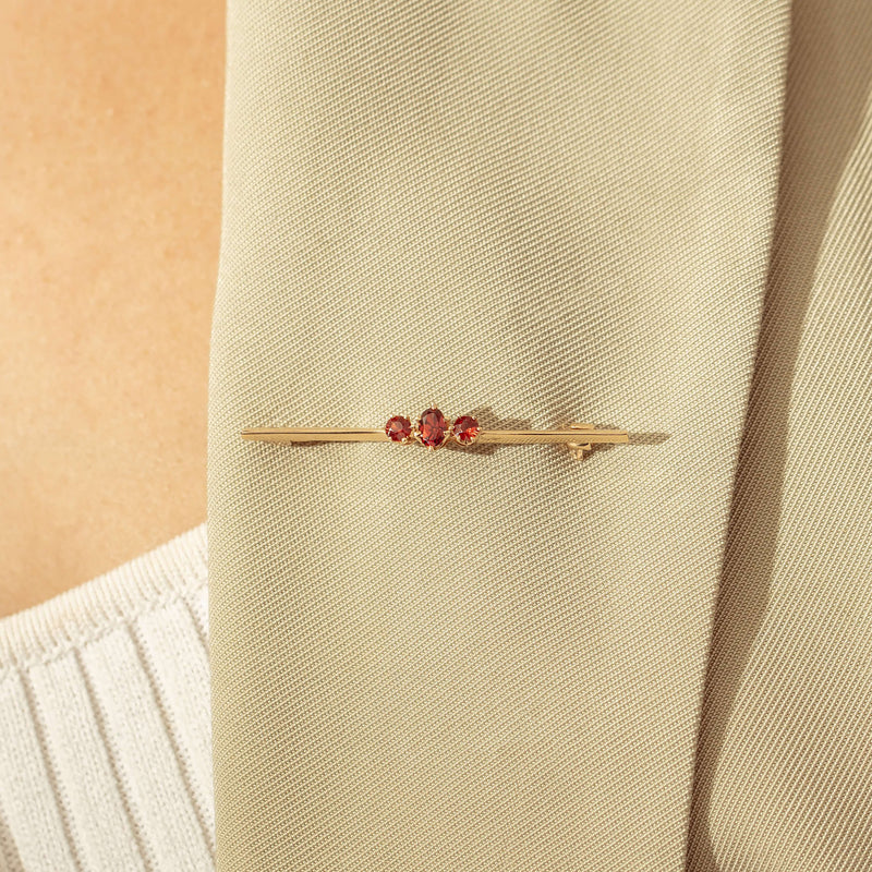 Deja Vu 9ct Yellow Gold Garnet Set Bar Brooch - Brooch - Walker & Hall