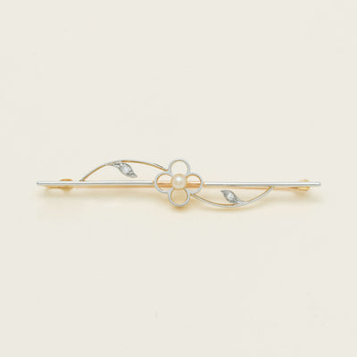 Vintage 15ct Yellow Gold / Platinum Pearl & Diamond Brooch - Brooch - Walker & Hall