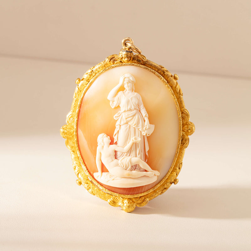 Vintage 15ct Yellow Gold Large Ornate Cameo Brooch - Brooch - Walker & Hall