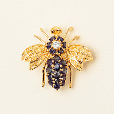 Deja Vu 14ct Yellow Gold Sapphire & Diamond Bee Brooch - Brooch - Walker & Hall
