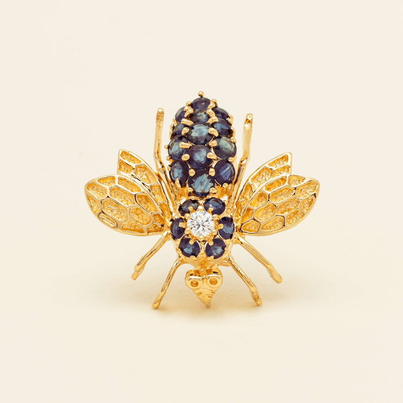 Deja Vu 14ct Yellow Gold Sapphire & Diamond Bee Brooch - Brooch - Walker & Hall
