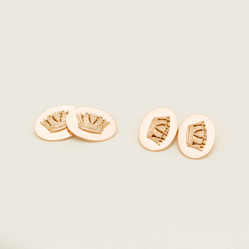 Deja Vu 9ct Rose Gold Crown Motif Cufflinks - Cufflinks - Walker & Hall