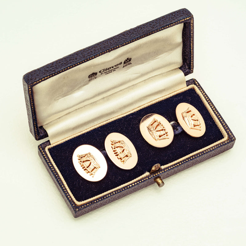 Deja Vu 9ct Rose Gold Crown Motif Cufflinks - Cufflinks - Walker & Hall