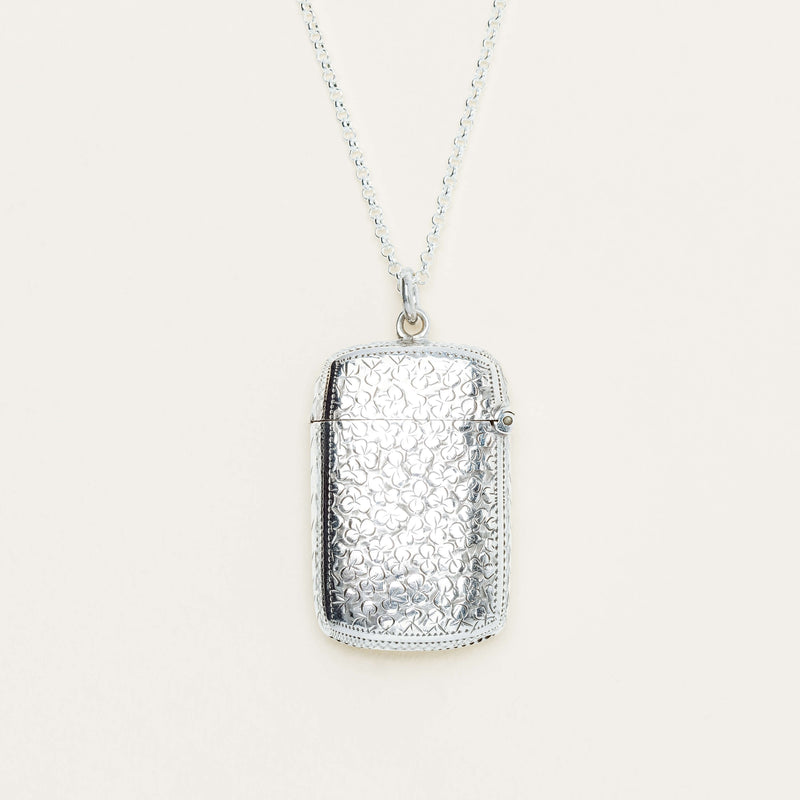 Vintage Sterling Silver Ornate Vesta Case w Belcher Chain - Vesta Case - Walker & Hall