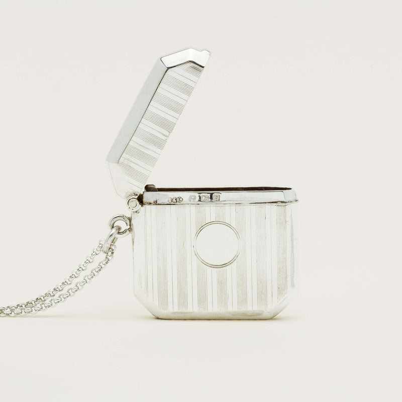 Vintage Sterling Silver Octagonal Vesta Case With Chain