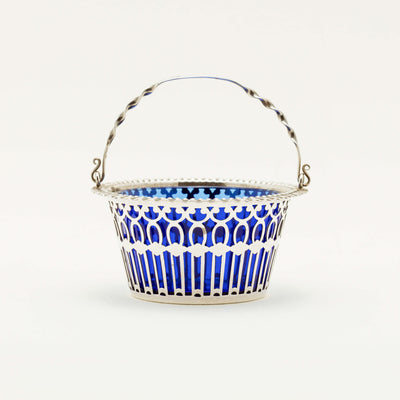 Deja Vu Sterling Silver & Blue Glass Bonbon Basket - Silverware - Walker & Hall