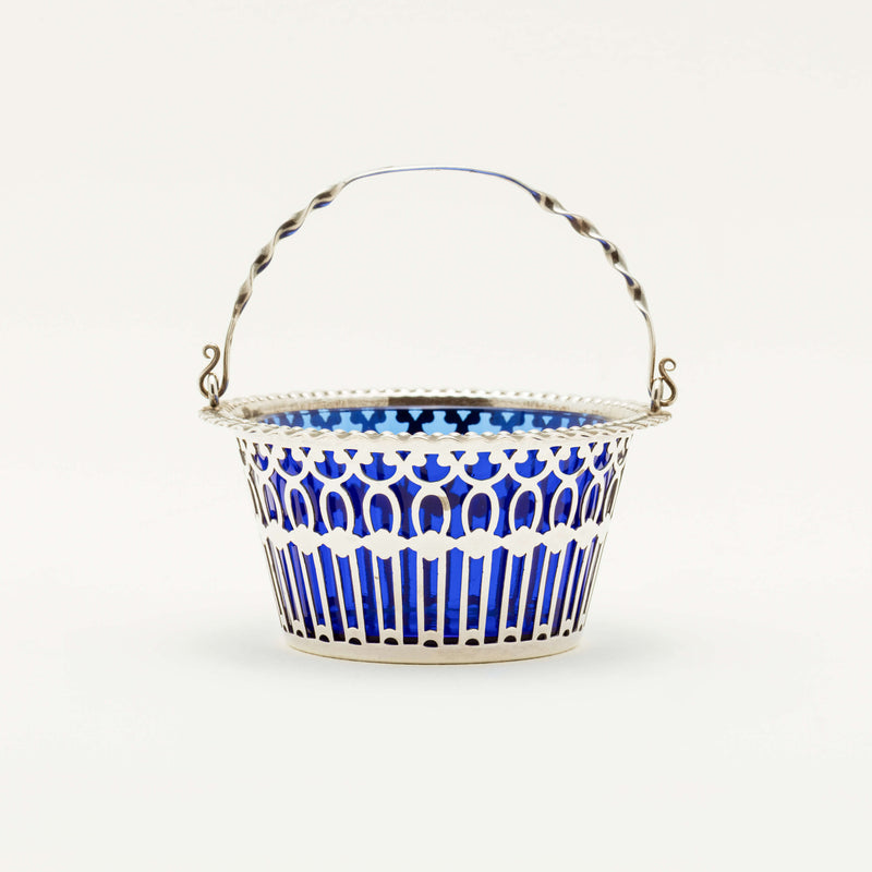 Deja Vu Sterling Silver & Blue Glass Bonbon Basket - Silverware - Walker & Hall