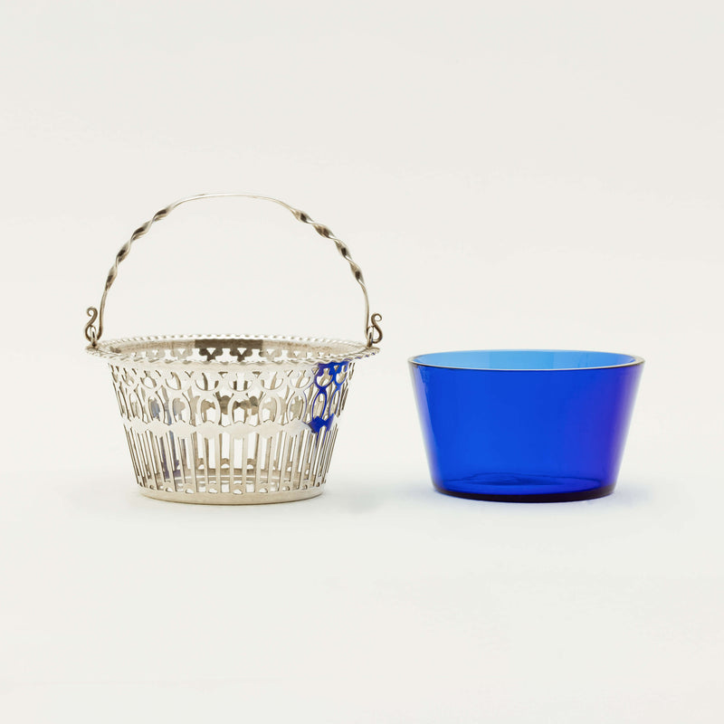 Deja Vu Sterling Silver & Blue Glass Bonbon Basket - Silverware - Walker & Hall