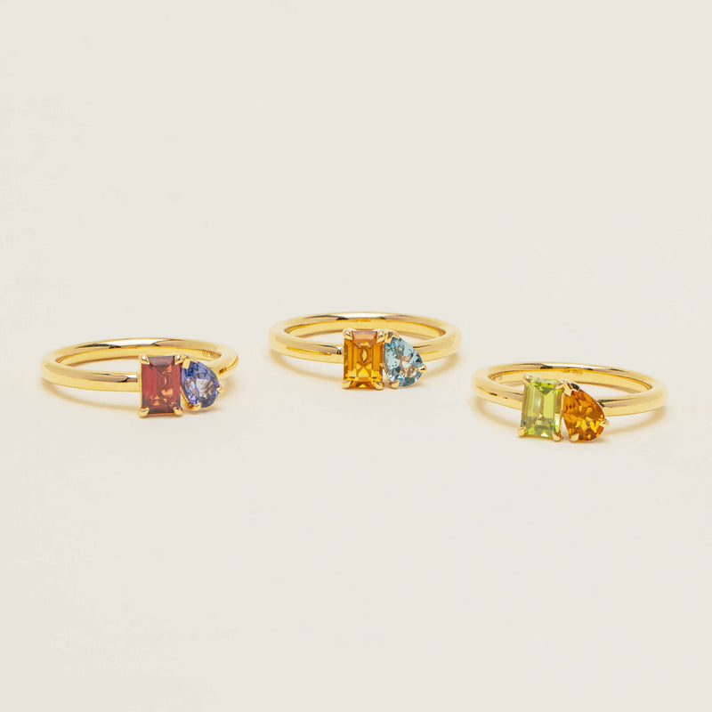 18ct Yellow Gold Citrine & Aquamarine Toi et Moi Ring - Ring - Walker & Hall