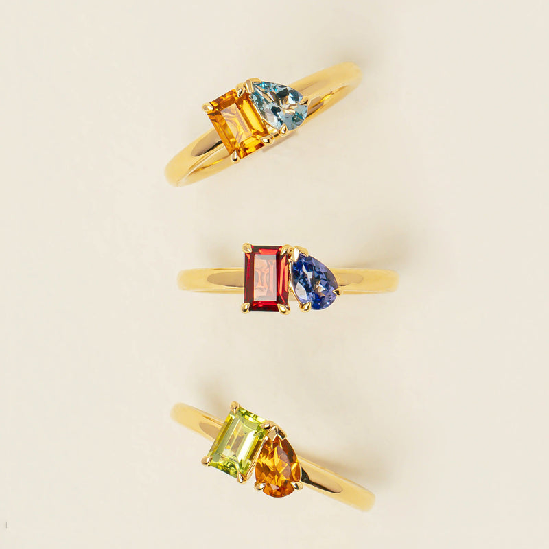 18ct Yellow Gold Peridot & Citrine Toi et Moi Ring - Ring - Walker & Hall