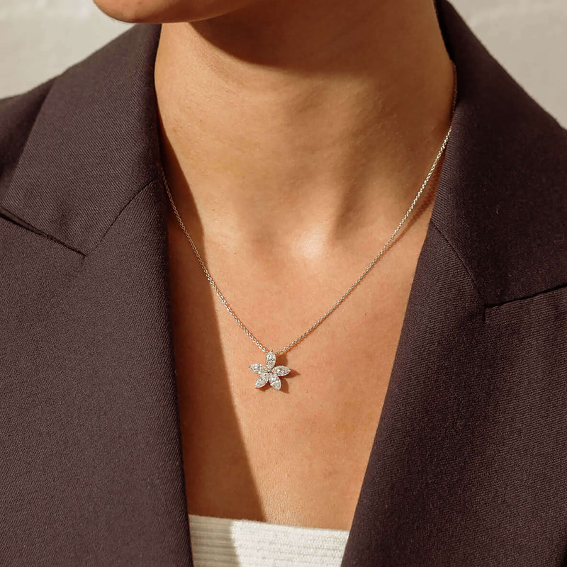 18ct White Gold 2.09ct Diamond Jasmine Star Pendant - Necklace - Walker & Hall