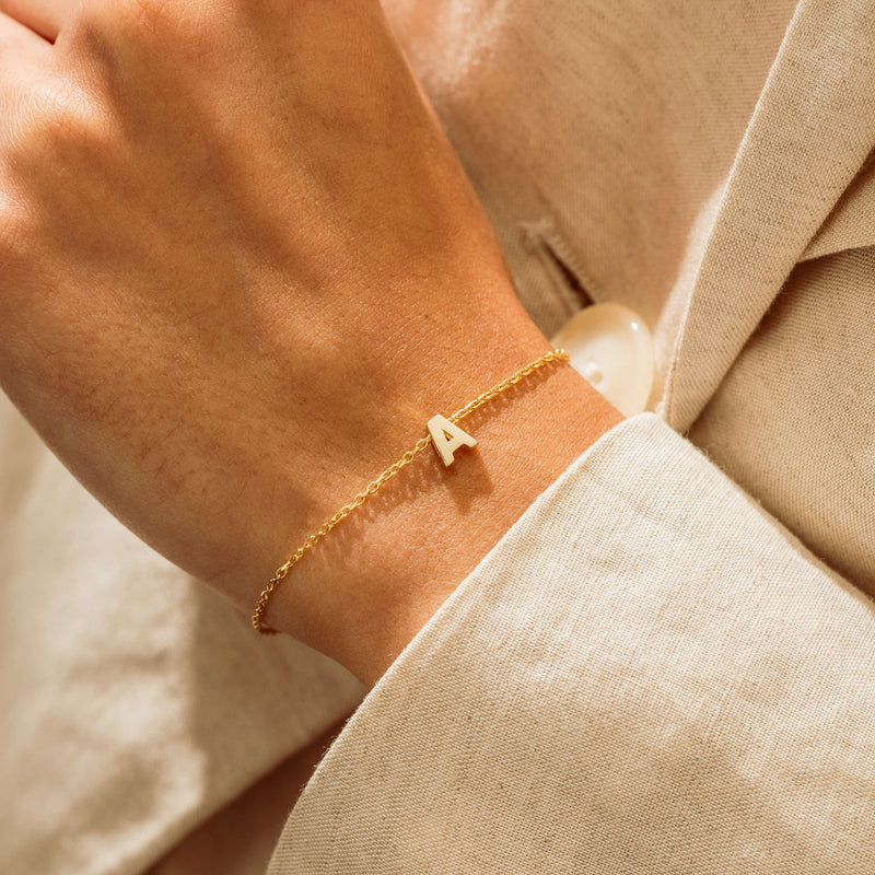 9ct Yellow Gold Noted Letter Bracelet (Charm + Chain) - Bracelet - Walker & Hall