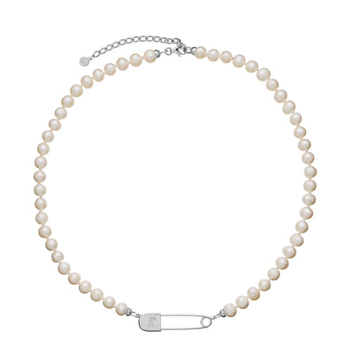 Karen Walker Runaway Safety Pin & Pearl Necklace - Sterling Silver-Necklace-Walker & Hall
