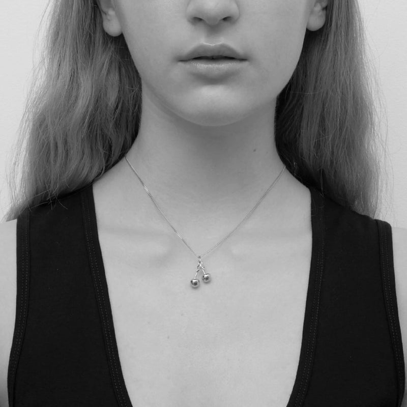 Meadowlark Cherry Charm Necklace - Sterling Silver-Necklace-Walker & Hall
