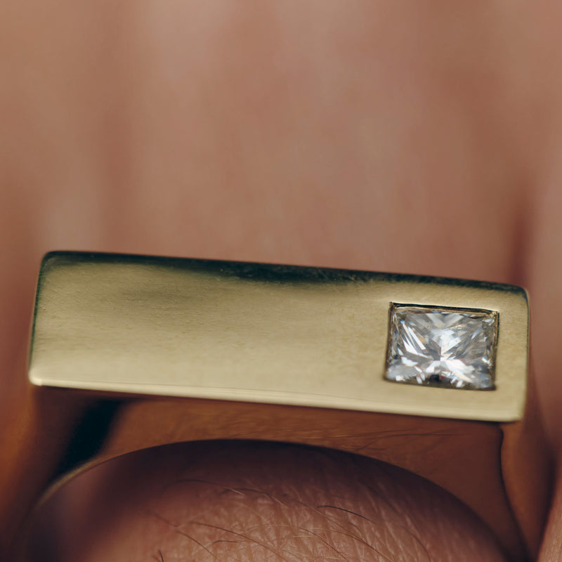 9ct Yellow Gold .55ct Reclaimed Diamond Mens Signet Ring - Ring - Walker & Hall