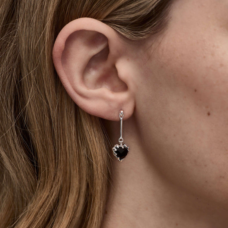 Stolen Girlfriends Club Love Claw Bar Earrings - Silver & Onyx - Earrings - Walker & Hall