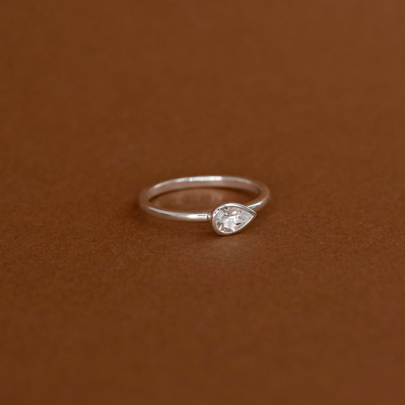 Zoe & Morgan Mon Petit Stacking Ring - Sterling Silver & Pear White Topaz - Ring - Walker & Hall
