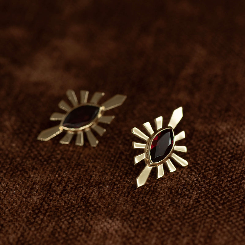 Zoe & Morgan Sister Studs - Gold Vermeil & Garnet - Earrings - Walker & Hall