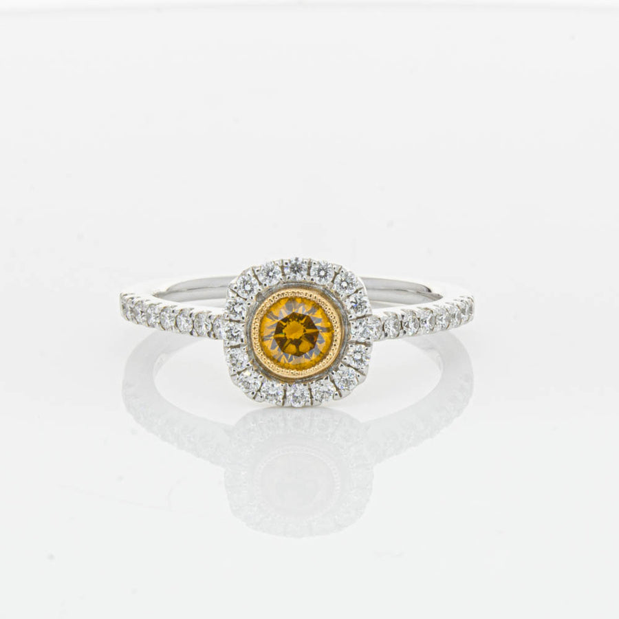 18ct White & Rose Gold Yellow Diamond Ring-Ring-Walker & Hall