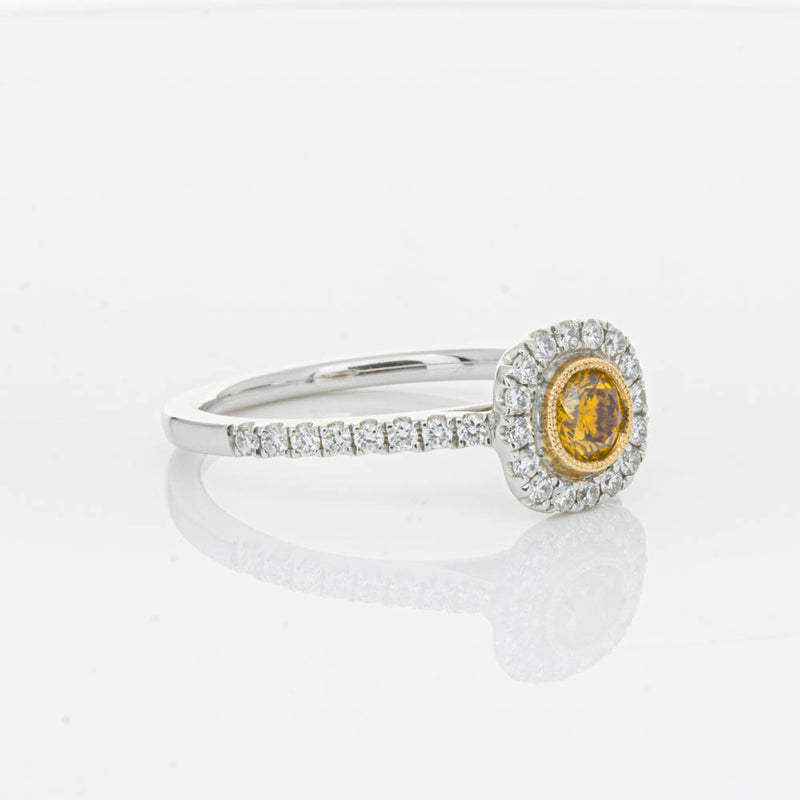 18ct White & Rose Gold Yellow Diamond Ring-Ring-Walker & Hall
