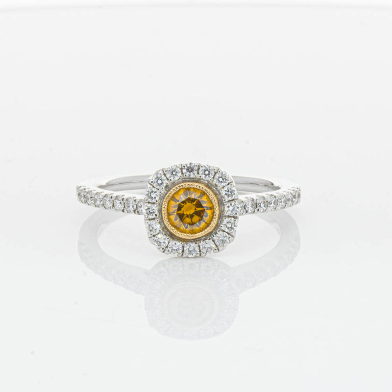 18ct White & Rose Gold Yellow Diamond Ring-Ring-Walker & Hall