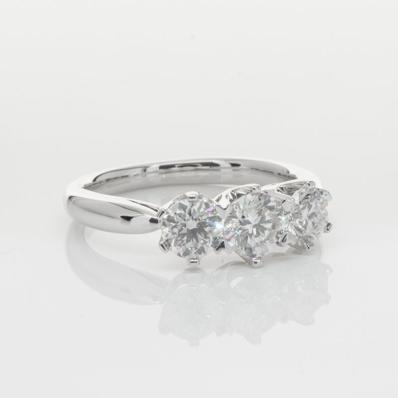 18ct White Gold 1.30ct Diamond Trilogy Ring-Ring-Walker & Hall