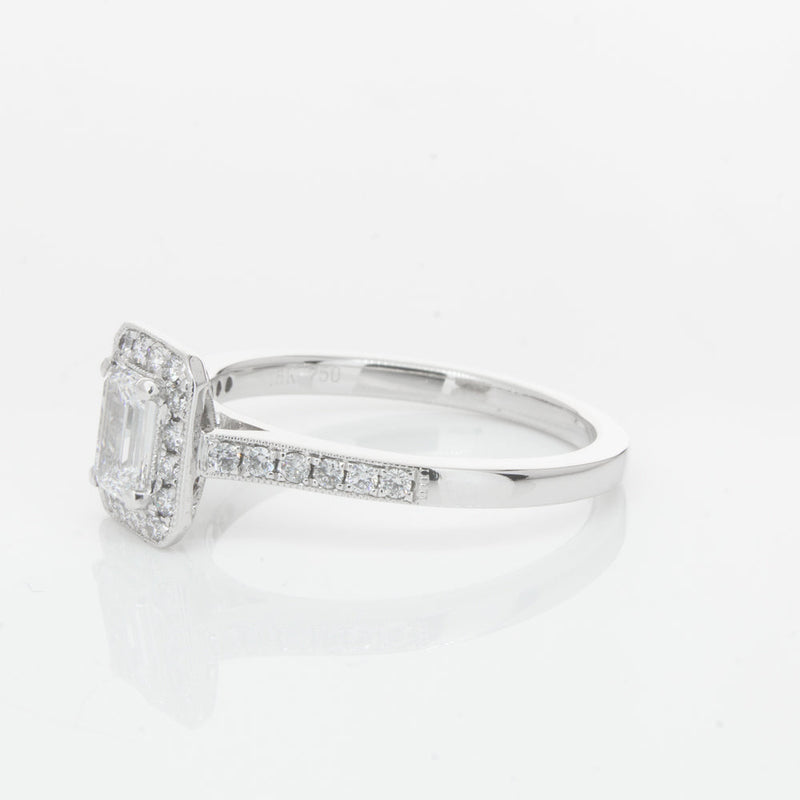 18ct White Gold .40ct Emerald Cut Diamond Aria Ring-Ring-Walker & Hall