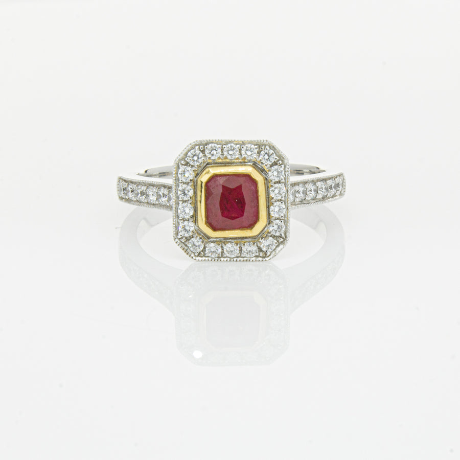 18ct White & Yellow Gold Ruby & Diamond Ring-Ring-Walker & Hall