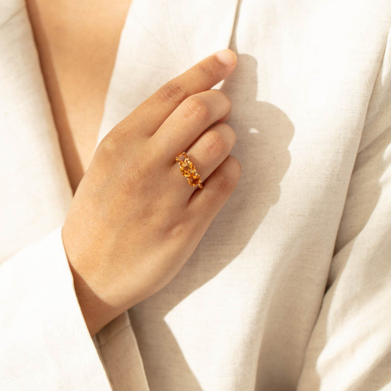 18ct Yellow Gold Three Stone Citrine Octavia Ring-Ring-Walker & Hall
