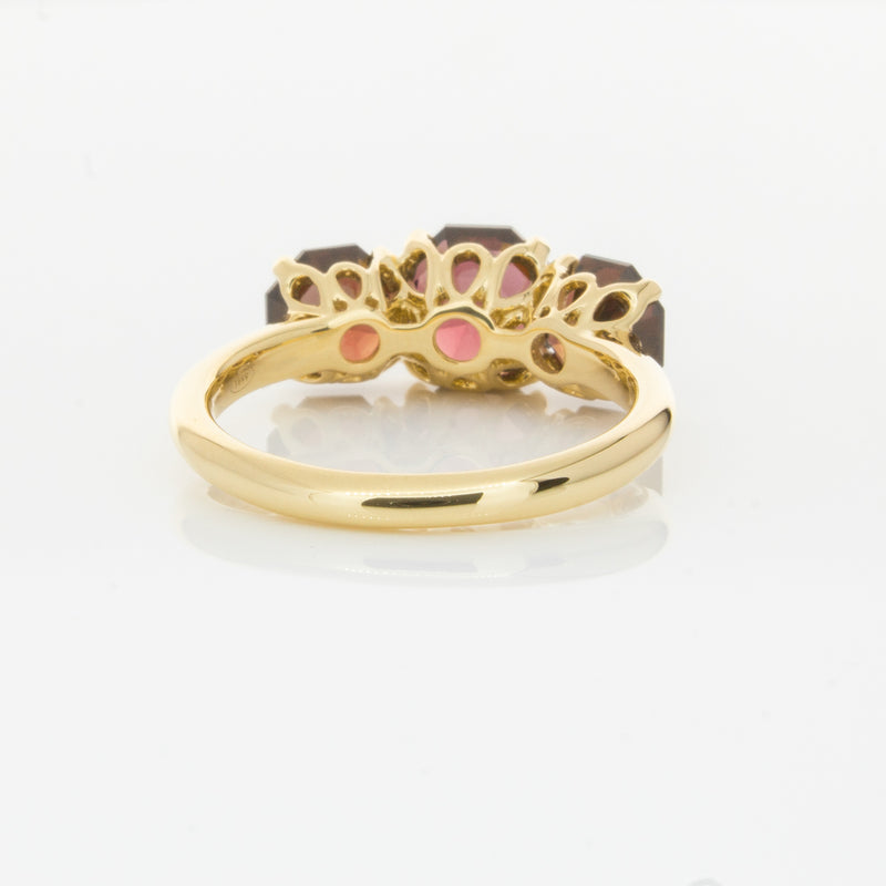 18ct Yellow Gold Three Stone Garnet Octavia Ring-Ring-Walker & Hall