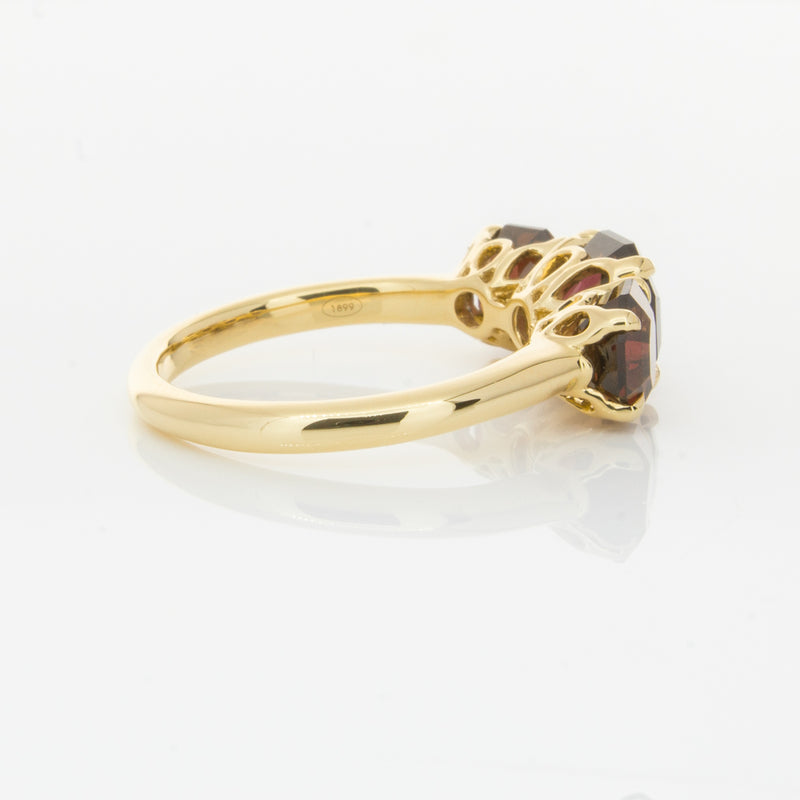 18ct Yellow Gold Three Stone Garnet Octavia Ring-Ring-Walker & Hall