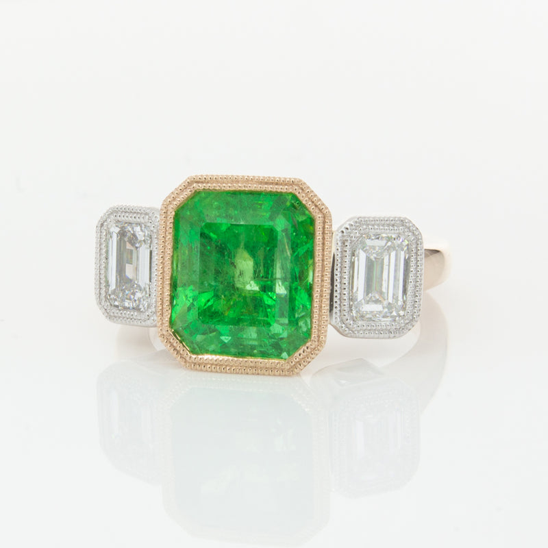 18ct Yellow Gold Emerald & Diamond Ring-Ring-Walker & Hall