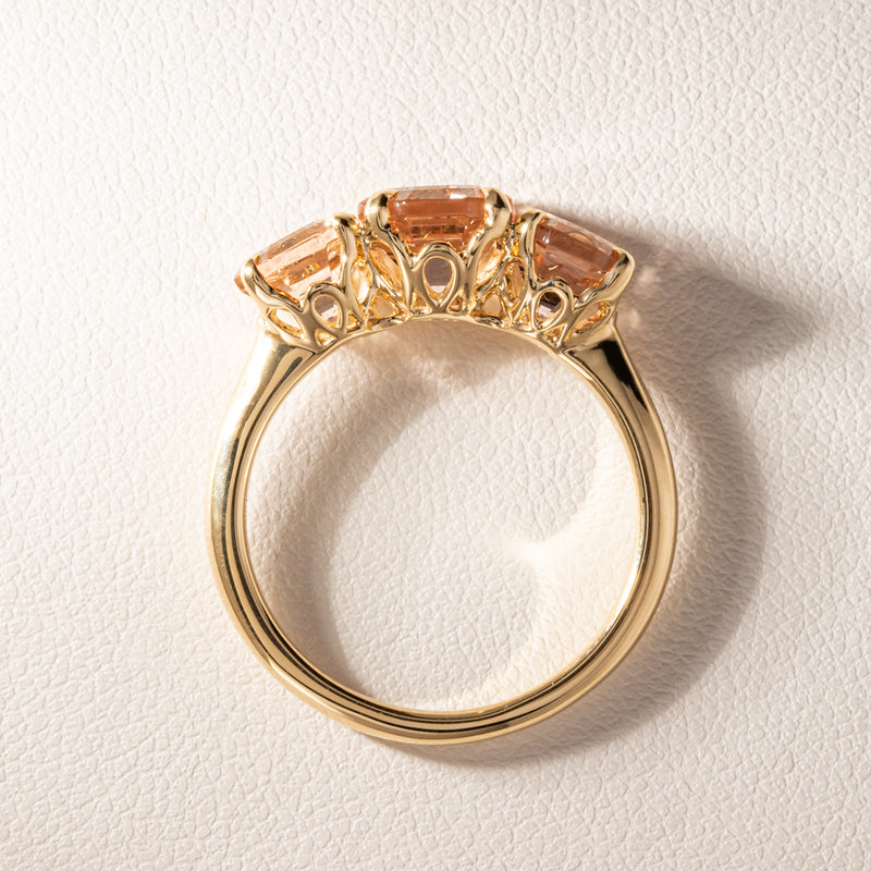 18ct Yellow Gold Three Stone Morganite Octavia Ring-Ring-Walker & Hall