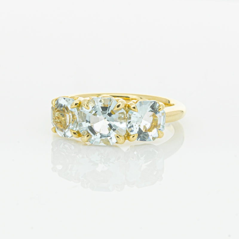 18ct Yellow Gold Three Stone Aquamarine Octavia Ring-Ring-Walker & Hall