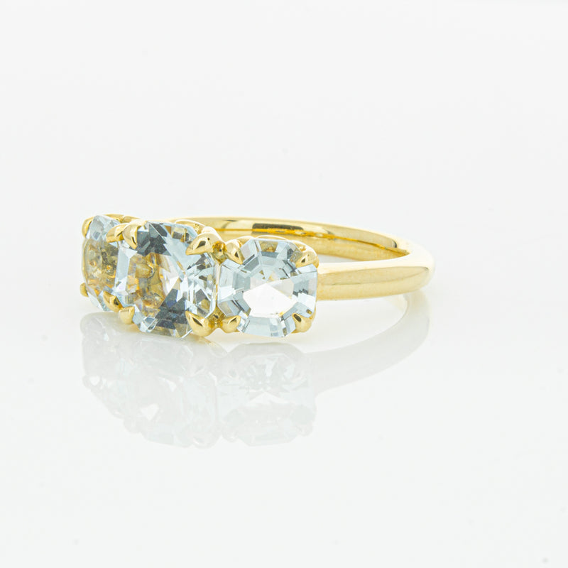 18ct Yellow Gold Three Stone Aquamarine Octavia Ring-Ring-Walker & Hall