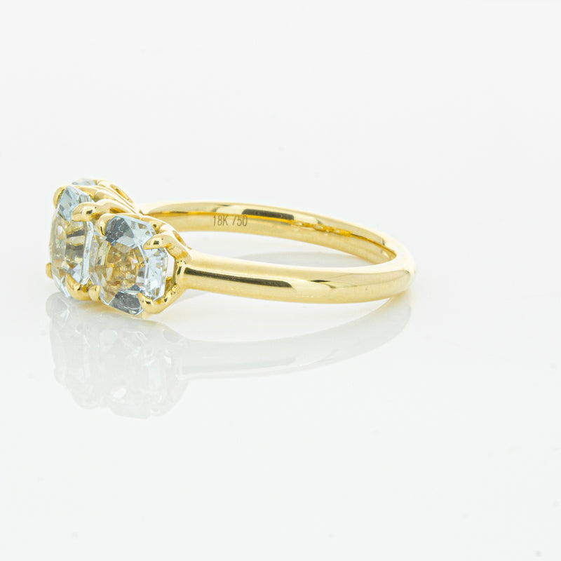 18ct Yellow Gold Three Stone Aquamarine Octavia Ring-Ring-Walker & Hall