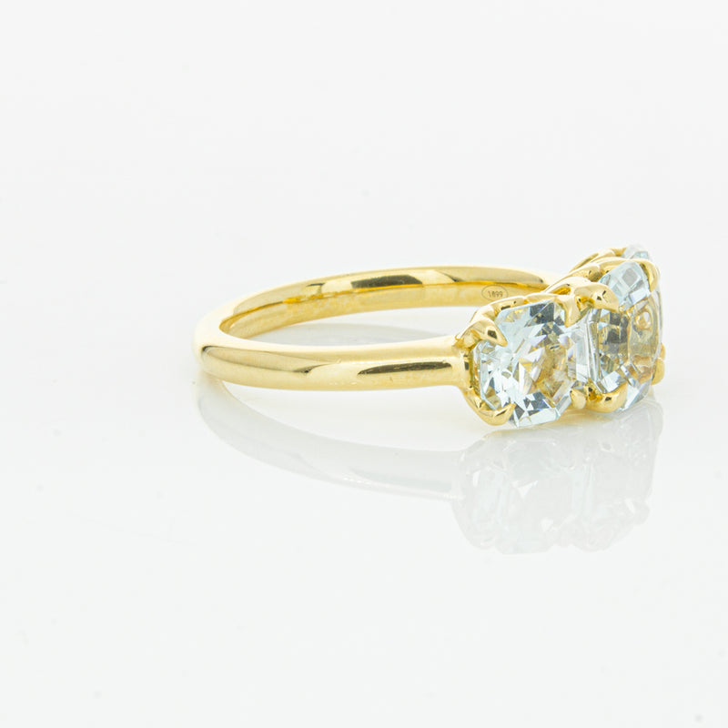 18ct Yellow Gold Three Stone Aquamarine Octavia Ring-Ring-Walker & Hall