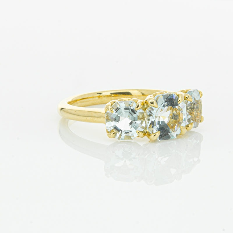 18ct Yellow Gold Three Stone Aquamarine Octavia Ring-Ring-Walker & Hall