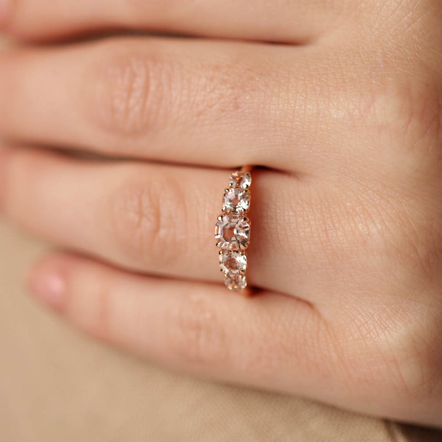 18ct Rose Gold Five Stone Morganite Octavia Ring-Ring-Walker & Hall