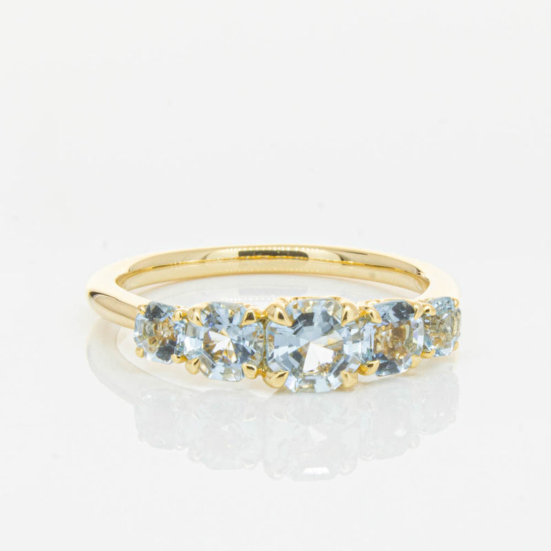 18ct Yellow Gold Five Stone Aquamarine Octavia Ring-Ring-Walker & Hall