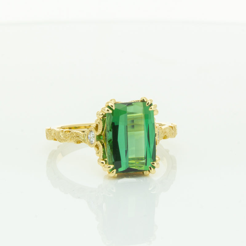18ct Yellow Gold Tourmaline & Diamond Romanov Ring-Ring-Walker & Hall