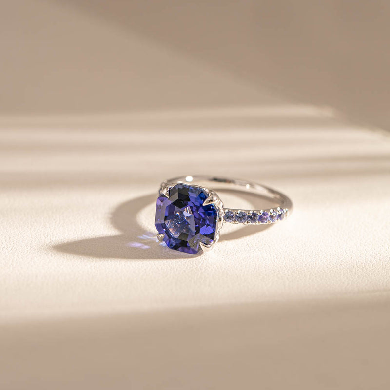 18ct White Gold Tanzanite Octavus Ring-Ring-Walker & Hall