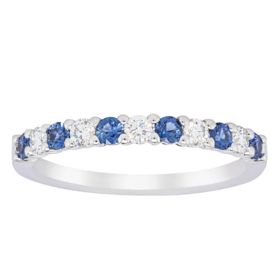 18ct White Gold Sapphire & Diamond Panorama Band-Ring-Walker & Hall