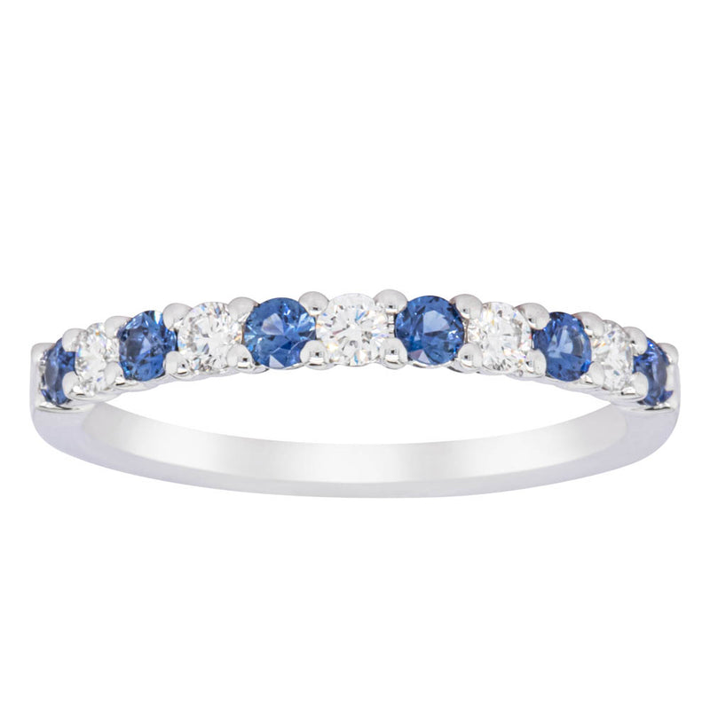 18ct White Gold Sapphire & Diamond Panorama Band-Ring-Walker & Hall